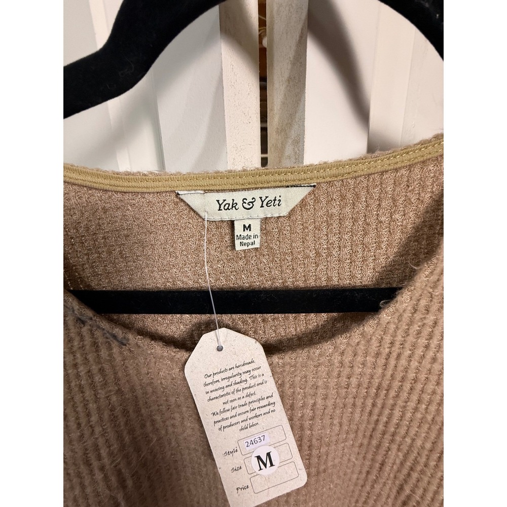 Yak & Yeti Tan Waffle Knit Dress/Tunic Long Sleeve Whipstitch Detail Nepal L - Picture 4 of 5